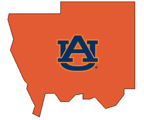 Outline of Autauga County Alabama with AU logo on top